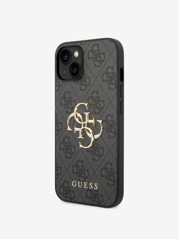 Guess Guess PU 4G метално лого заден капак за iPhone 15 Grey