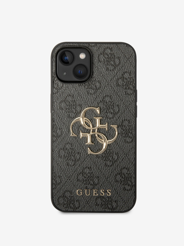 Guess Guess PU 4G метално лого заден капак за iPhone 15 Grey