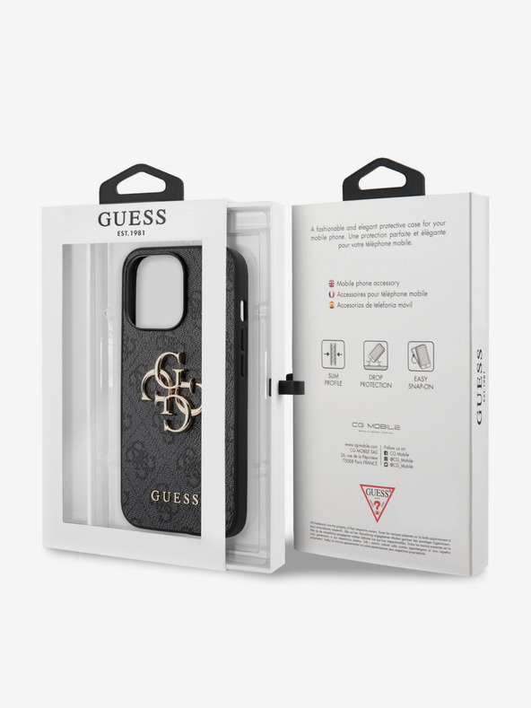 Guess PU 4G Metal Logo Zadní Kryt pro iPhone 13 Pro Grey Калъф за телефон