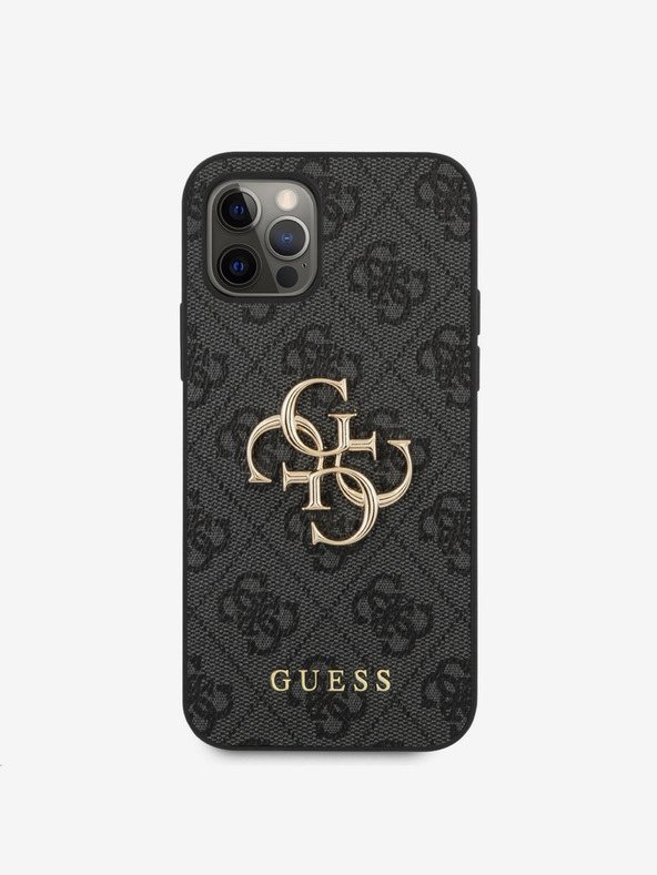 Guess PU 4G Metal Logo Zadní Kryt pro iPhone 12/12 Pro Grey Калъф за телефон