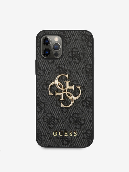 Guess PU 4G Metal Logo Zadní Kryt pro iPhone 12/12 Pro Grey Калъф за телефон
