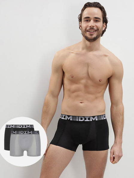 DIM Комплект от два мъжки боксерки в сиво и черно Dim COTTON 3D FLEX AIR BOXER