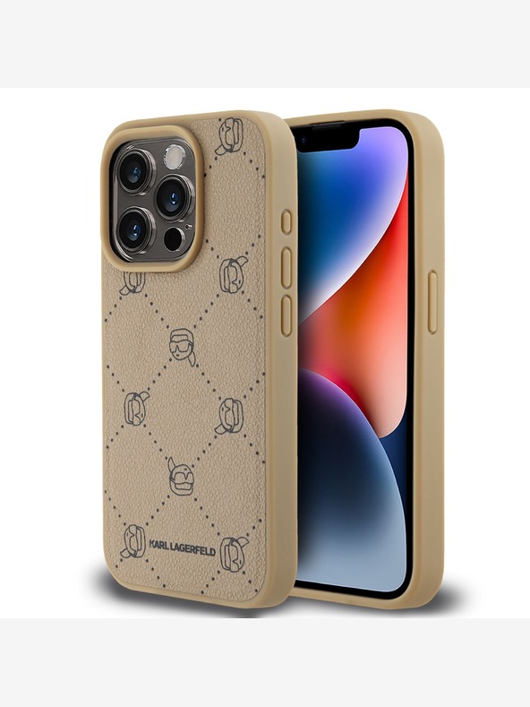Karl Lagerfeld PU Karl Heads Pattern Magsafe заден капак за iPhone 15 Pro Beige Karl Lagerfeld
