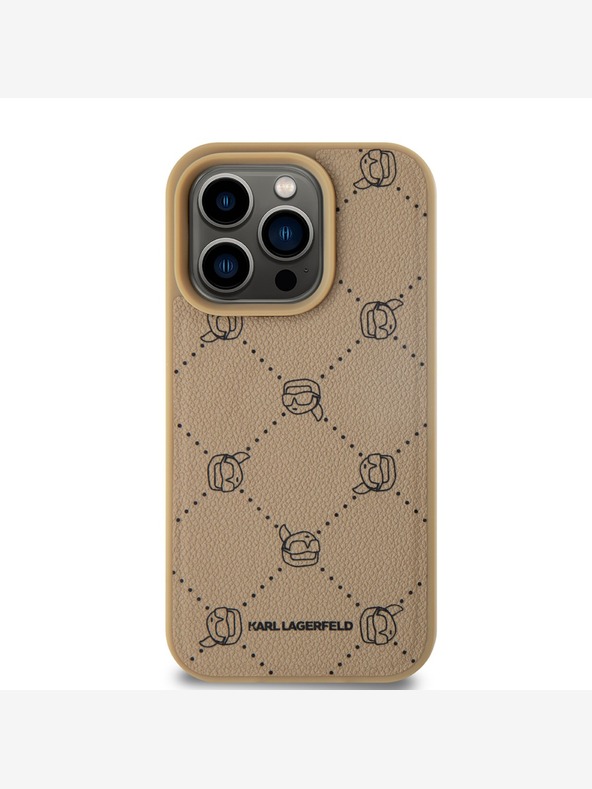 Karl Lagerfeld PU Karl Heads Pattern Magsafe заден капак за iPhone 15 Pro Beige Karl Lagerfeld