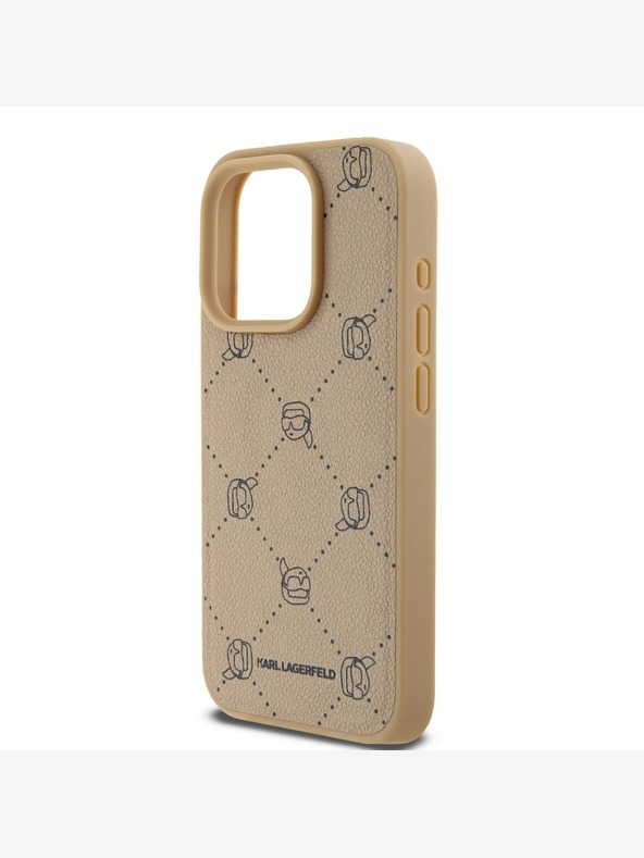 Karl Lagerfeld PU Karl Heads Pattern Magsafe заден капак за iPhone 15 Pro Beige Karl Lagerfeld