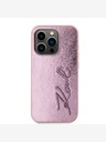 Karl Lagerfeld Набръчкан заден капак с логото на PU Signature за iPhone 15 Pro Max Pink Karl Lagerfeld