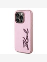 Karl Lagerfeld Набръчкан заден капак с логото на PU Signature за iPhone 15 Pro Max Pink Karl Lagerfeld