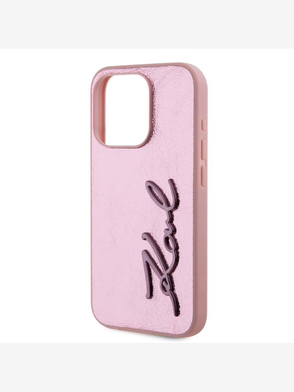 Karl Lagerfeld Набръчкан заден капак с логото на PU Signature за iPhone 15 Pro Max Pink Karl Lagerfeld