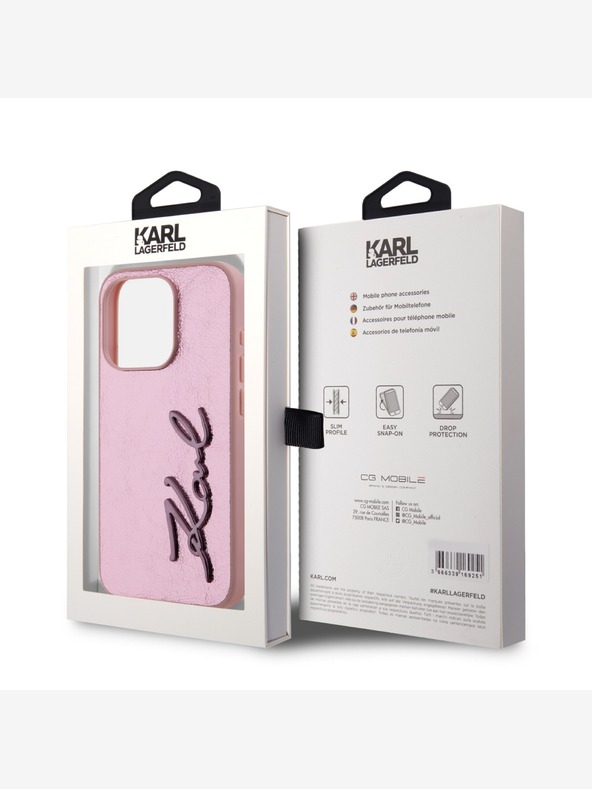Karl Lagerfeld Набръчкан заден капак с логото на PU Signature за iPhone 15 Pro Max Pink Karl Lagerfeld