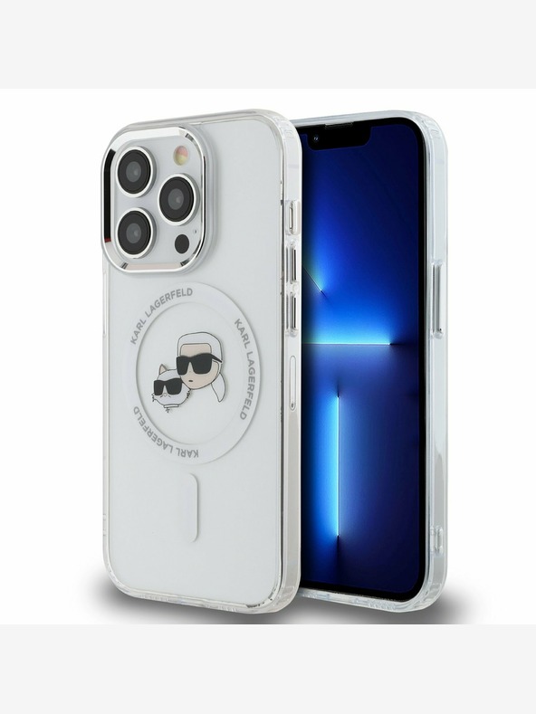 Karl Lagerfeld Karl Lagerfeld IML K&CH Heads Metal Frame MagSafe заден капак за iPhone 15 Pro Max Прозрачен