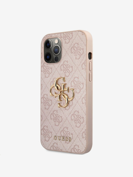 Guess PU 4G Metal Logo Zadní Kryt pro iPhone 12/12 Pro Pink Калъф за телефон