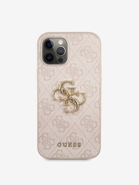 Guess PU 4G Metal Logo Zadní Kryt pro iPhone 12/12 Pro Pink Калъф за телефон