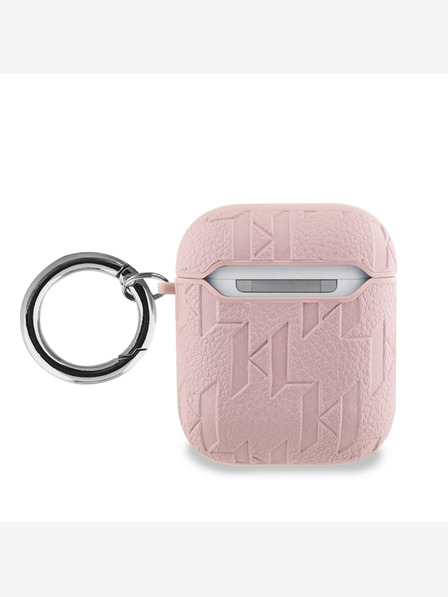 Karl Lagerfeld Карл Лагерфелд PU релефен калъф за глави на Карл и Шупет за AirPods 1/2 Pink