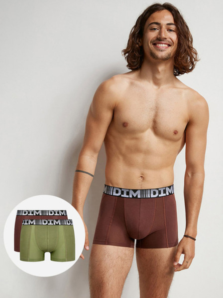 DIM Комплект от два мъжки боксера в зелено и тъмнокафяво DIM COTTON 3D FLEX AIR BOXER 2x