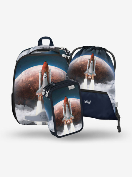 BAAGL  Син училищен комплект - куфарче, моливник, чанта Baagl Shelly Space Shuttle