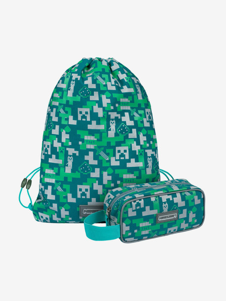 BAAGL  Зелен училищен комплект - моливник, чанта Baagl Minecraft 2 Silver Creeper