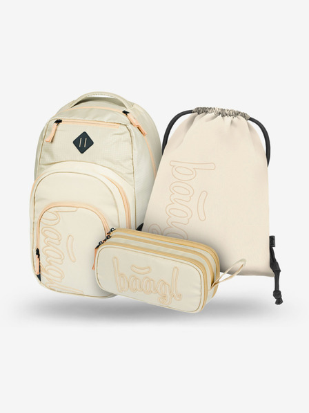 BAAGL  Бежов училищен комплект - раница, моливник, чанта Baagl Coolmate Beige