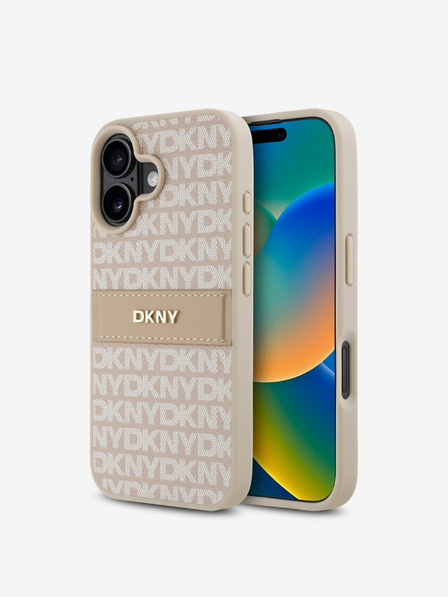 DKNY DKNY PU Leather Repeat Pattern Tonal Stripe Заден капак за iPhone 16 Plus Pink