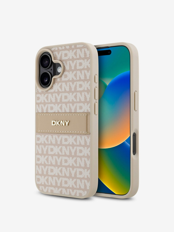 DKNY DKNY PU Leather Repeat Pattern Tonal Stripe Заден капак за iPhone 16 Plus Pink