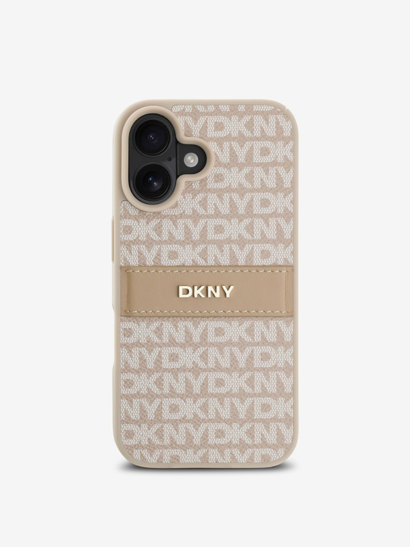 DKNY DKNY PU Leather Repeat Pattern Tonal Stripe Заден капак за iPhone 16 Plus Pink