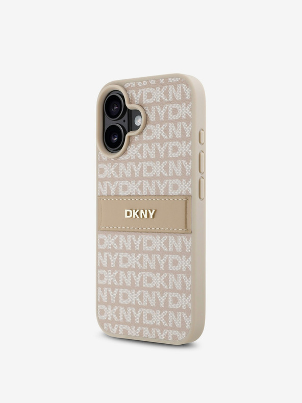 DKNY DKNY PU Leather Repeat Pattern Tonal Stripe Заден капак за iPhone 16 Plus Pink