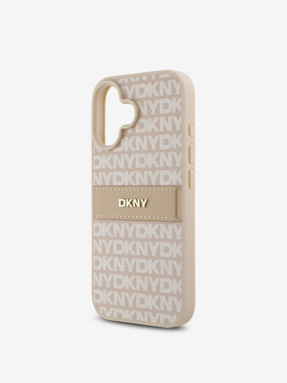 DKNY DKNY PU Leather Repeat Pattern Tonal Stripe Заден капак за iPhone 16 Plus Pink