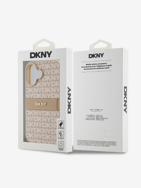 DKNY DKNY PU Leather Repeat Pattern Tonal Stripe Заден капак за iPhone 16 Plus Pink