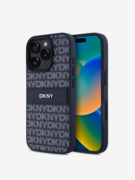 DKNY DKNY PU Leather Repeat Pattern Tonal Stripe заден капак за iPhone 16 Pro Max Blue