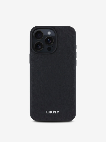 DKNY DKNY PU кожа сребристо метално лого Magsafe заден капак за iPhone 16 Pro черен