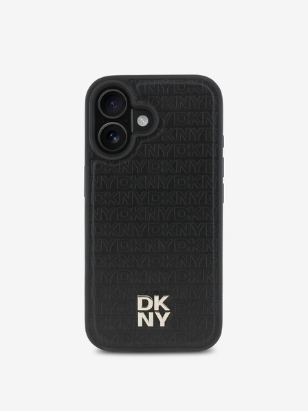 DKNY DKNY PU кожа с повтарящ се модел Stack Logo MagSafe заден капак за iPhone 16 Plus Black