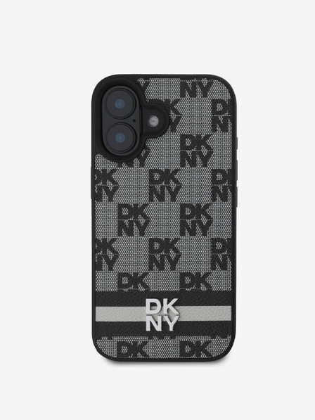 DKNY DKNY Заден капак от полиуретанова кожа с кариран десен и райе за iPhone 16 Black