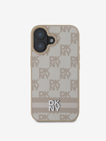 DKNY DKNY PU кожа Кариран модел и райета заден капак за iPhone 16 Pink