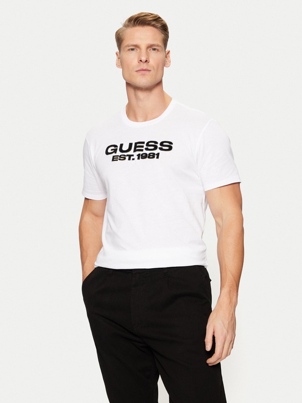 Guess Jeans Мъжка бяла тениска с надпис G011 Guess jeans