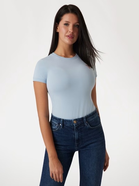 Guess Jeans Дамска бяла разтегателна тениска с триъгълно лого Guess jeans