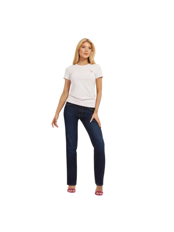 Guess Jeans Дамска светлорозова тениска с мини триъгълно лого Guess jeans