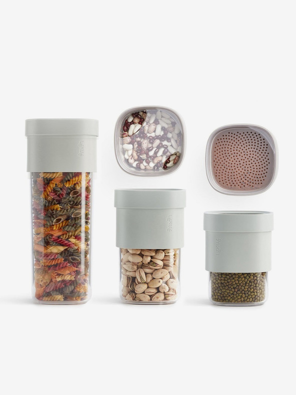 Lékué Комплект от три контейнера за съхранение на суха храна в светлосиньо Lékué Flip Storage Set