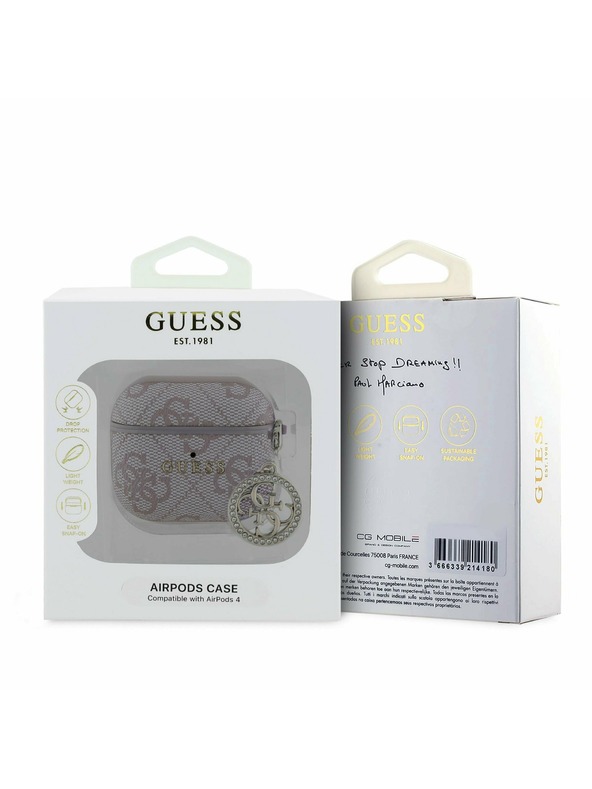 Guess Guess 4G Script PC/PU Charm калъф за AirPods 4 розов