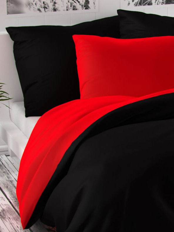 Kvalitex Удължено сатенено френско спално бельо LUXURY COLLECTION 1+2, 240x220, 70x90см червено / черно Качество