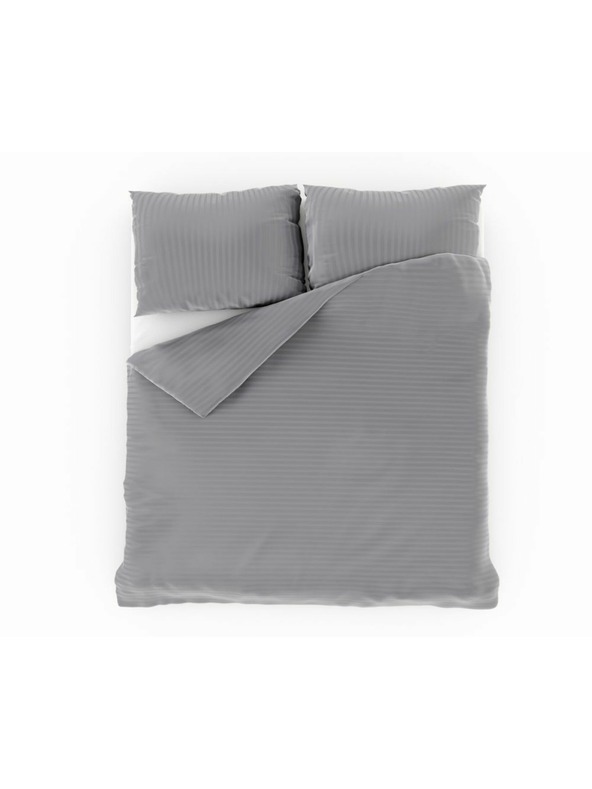Kvalitex Сатенен спален комплект с райе 140x200, 70x90cm светлосив Kvalitex