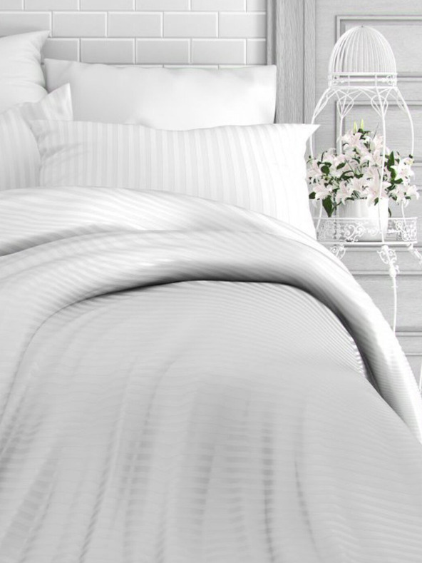 Kvalitex Френско сатенено спално бельо с райе 1+2, 220x200, 70x90cm БЯЛО