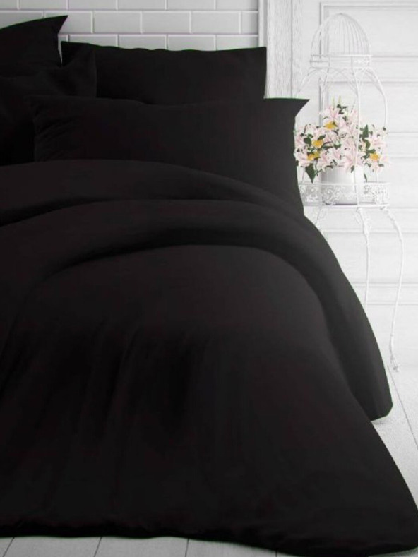 Kvalitex Френско едноцветно памучно спално бельо 220x200, 70x90см черно