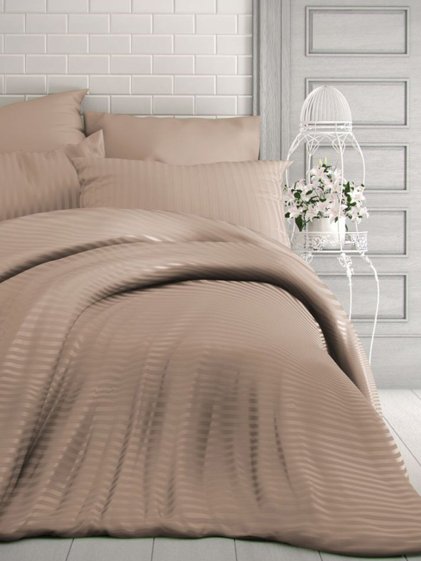 Kvalitex Френско сатенено спално бельо с ивици 1+2, 220x200, 70x90cm бежово Kvalitex