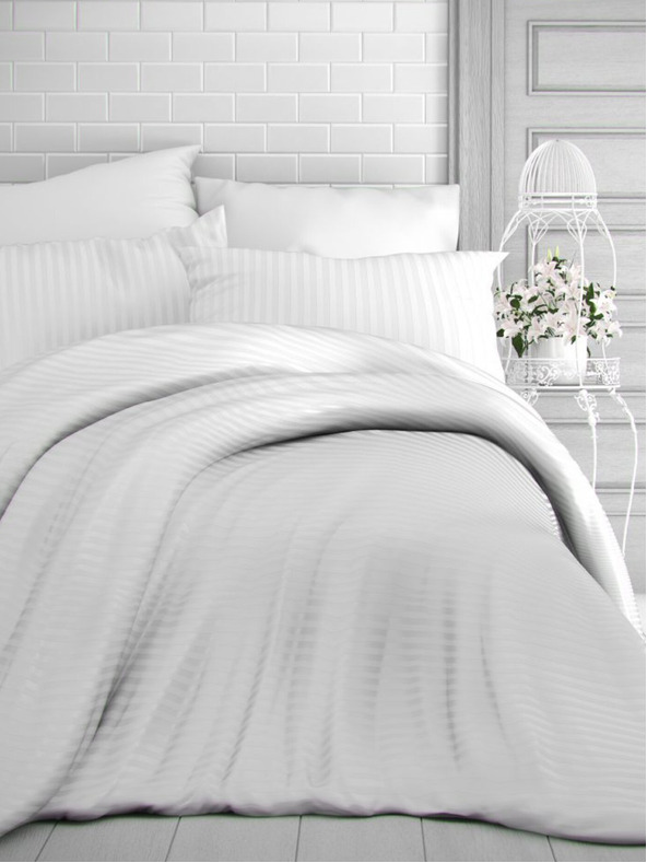 Kvalitex Сатенено спално бельо на райета 140x200, 70x90cm БЯЛО