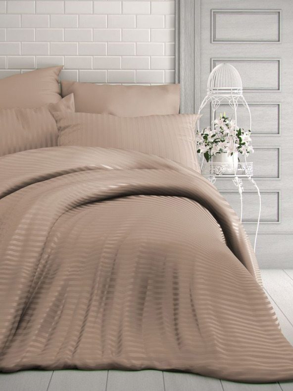 Kvalitex Сатенено спално бельо с райе 140x200, 70x90cm бежово Kvalitex