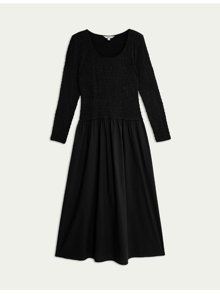 Marks & Spencer Миди рокля от чист памук с паднала талия Marks & Spencer черно