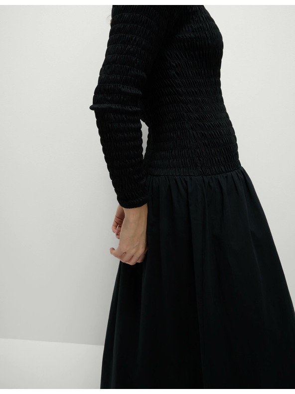 Marks & Spencer Миди рокля от чист памук с паднала талия Marks & Spencer черно