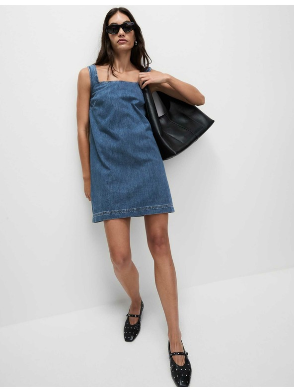 Marks & Spencer Плавна мини рокля от деним от чист памук Marks & Spencer тъмносиньо
