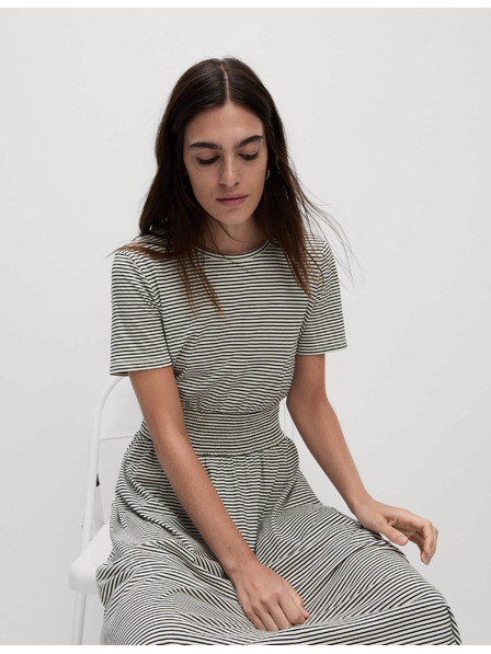 Marks & Spencer Раирани набрани миди рокли от чист памук Marks & Spencer в тъмносиньо