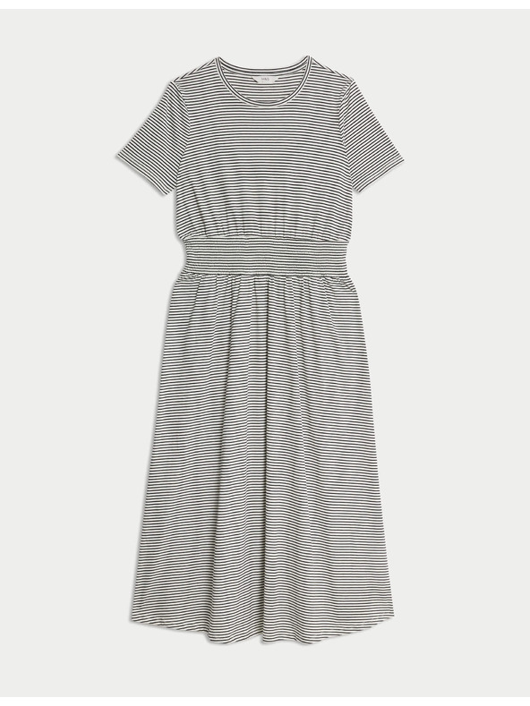 Marks & Spencer Раирани набрани миди рокли от чист памук Marks & Spencer в тъмносиньо