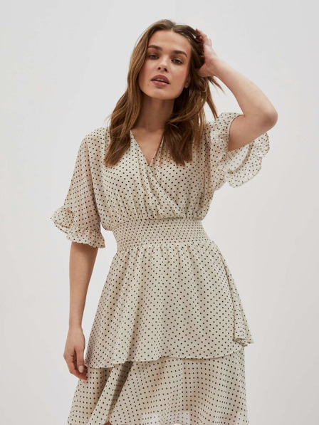 Moodo Черно-бежова дамска рокля на точки Moodo